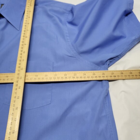 Arrow Mens Dress Shirt Half Sleeve XL 17.5 Button up Poplin Wrinkle Free Blue - Picture 11 of 12
